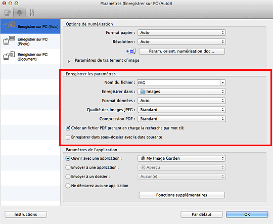 figure : boîte de dialogue Paramètres